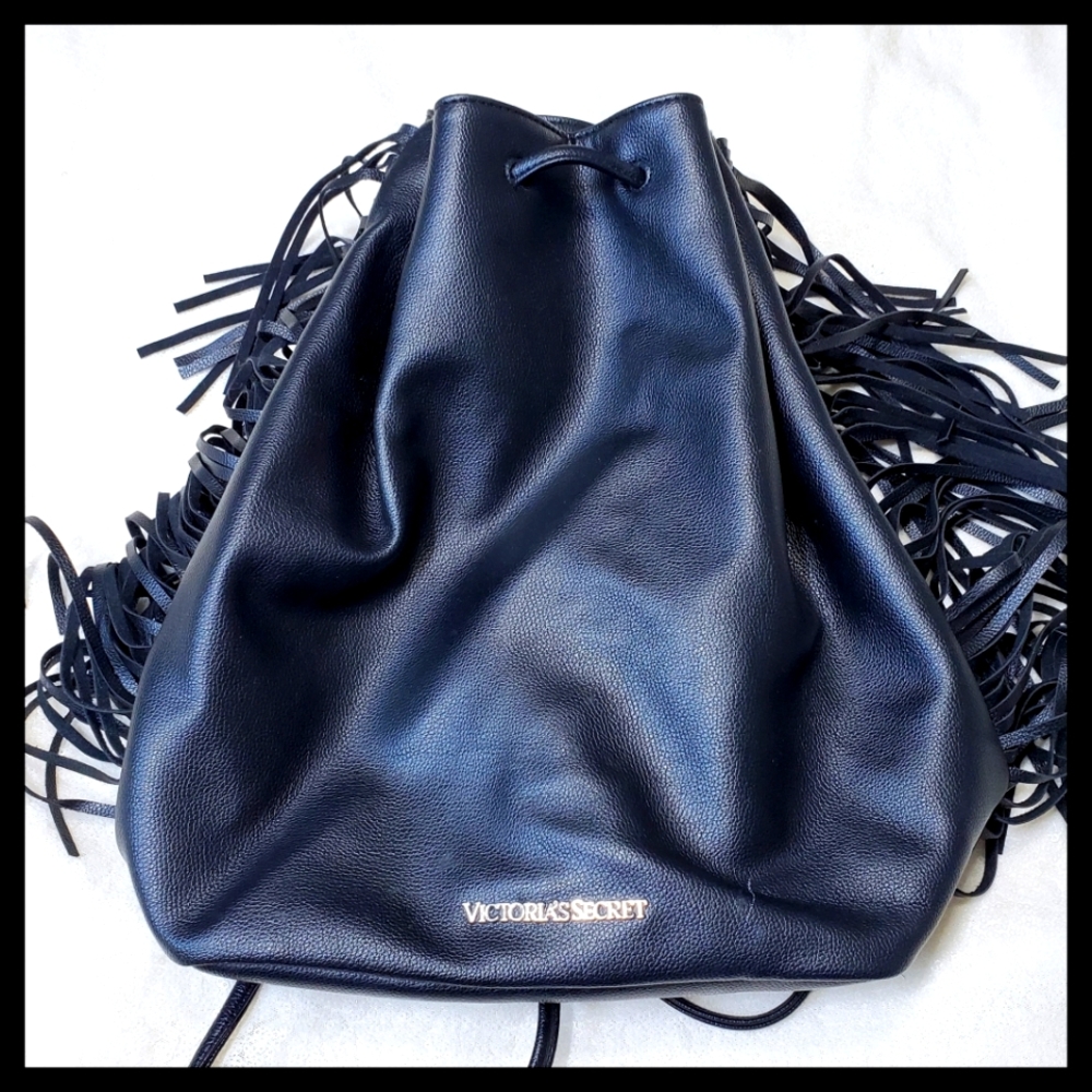 Victoria Secret Faux Leather Fringe Backpack Black
